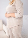 Plus Size women's set made of viscose corduroy with wide pants and a sweatshirt beige