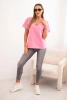Women's cotton blouse with a V-neck and short sleeves light pink