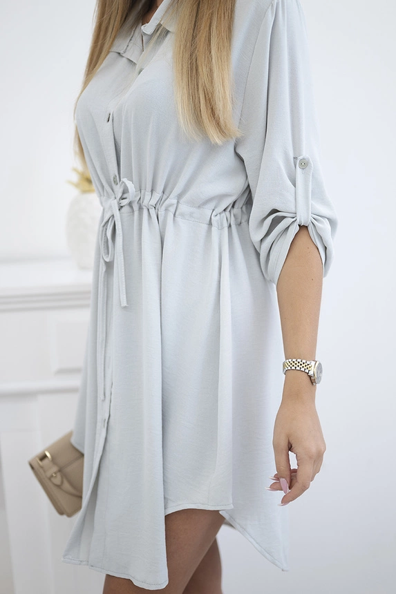 Dress with button closure and tie at the waist light gray