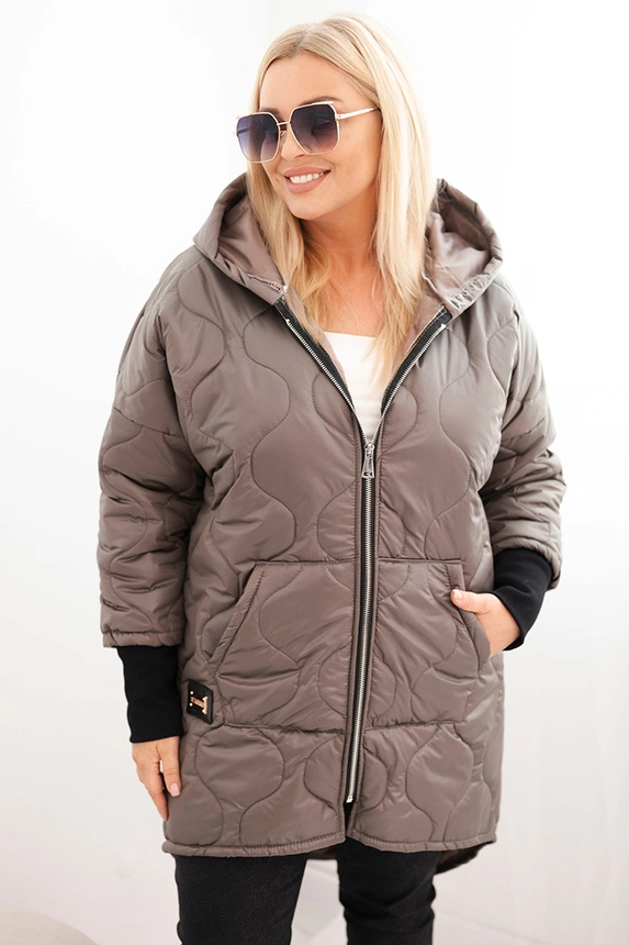 Damenjacke Plus Size gesteppte mit Kapuze fango
