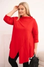 Damenbluse aus Baumwolle Plus Size asymmetrisch mit umgeschlagenem Ärmel rot