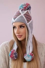 Women's long eared cap Eunika K322 grey+red