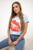 Blouse with lips print blue