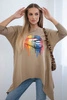 Blouse oversize with rainbow lips print camel