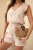 Women's muslin jumpsuit with ruffles beige