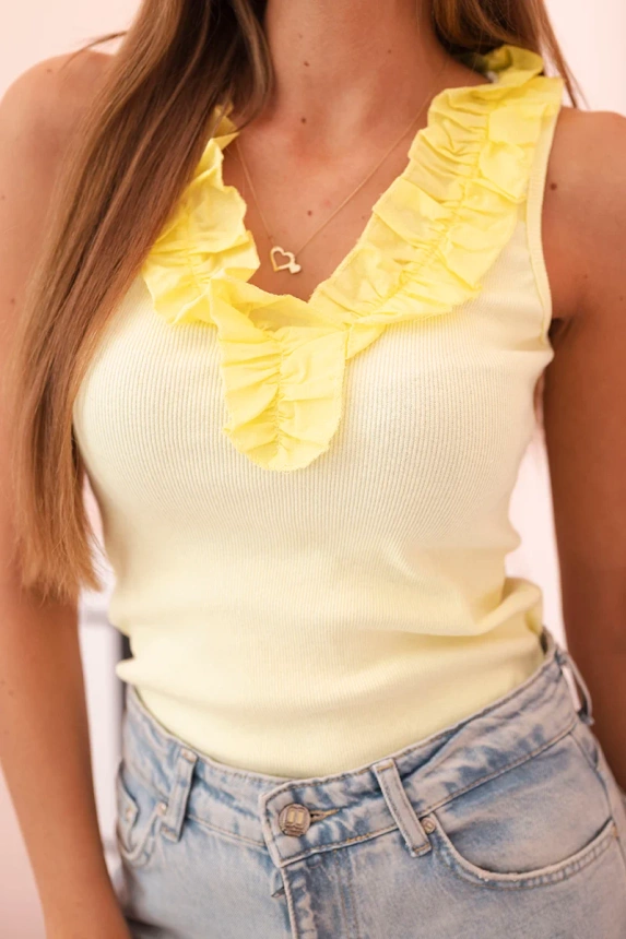 Women's cotton sleeveless blouse with ruffle yellow