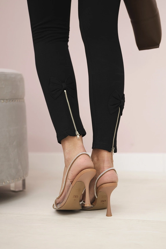 Cotton pants with a bow black