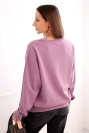 Women's basic looped cotton sweatshirt with a round neckline dark pink