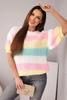 Women's openwork sweater in colorful stripes with short sleeves ecru