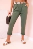 Women's viscose trousers with belt and rolled up leg light khaki