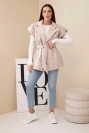 Women's quilted vest with a belt and wide collar dark beige