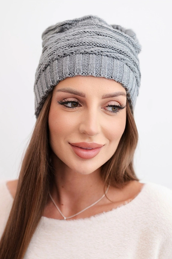 Women's winter hat with a classic ribbed knit K439 gray