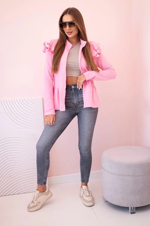 Women's cape with ruffles and stand-up collar light pink