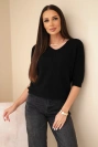 Women's sweater with V-neck and 3/4 sleeve black