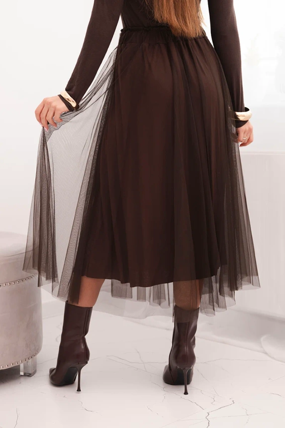 Damen Midi-Tüllrock mit Viskosefutter braun