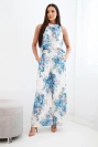 Damen-Set mit Bluse und weiten Hosen mit Blumenmuster jeansblau
