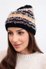 Women's winter hat with colorful yarn and elastic band K352 black+neon orange