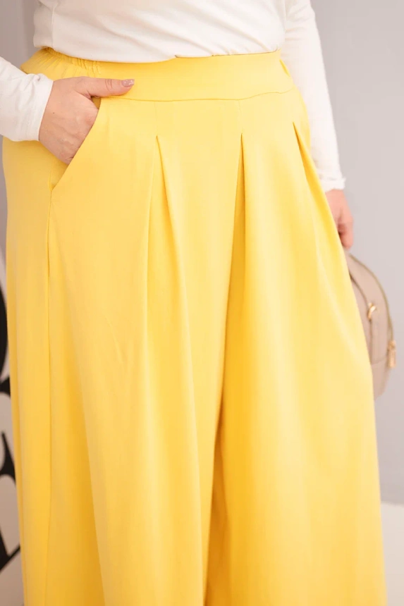 Dámske bavlnené nohavice Plus Size so širokými nohavicami a voľným strihom žlté