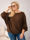 Dámský svetr Plus Size s příměsí vlny volného střihu hnědý