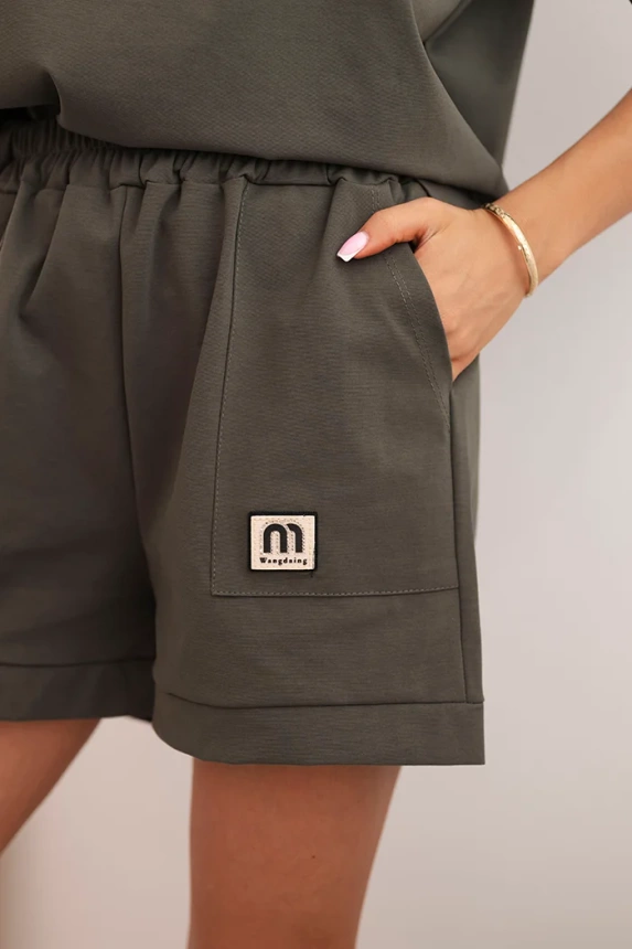 Damen Punto-Set mit kurzem Ärmel und lockeren Shorts khaki