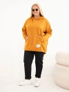 Plus Size women's viscose hoodie with kangaroo pocket mustard
