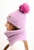 Damenwinterset mit Pompon und Schlauchschal lila