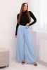 Women's elegant wide-leg trousers with decorative flower blue