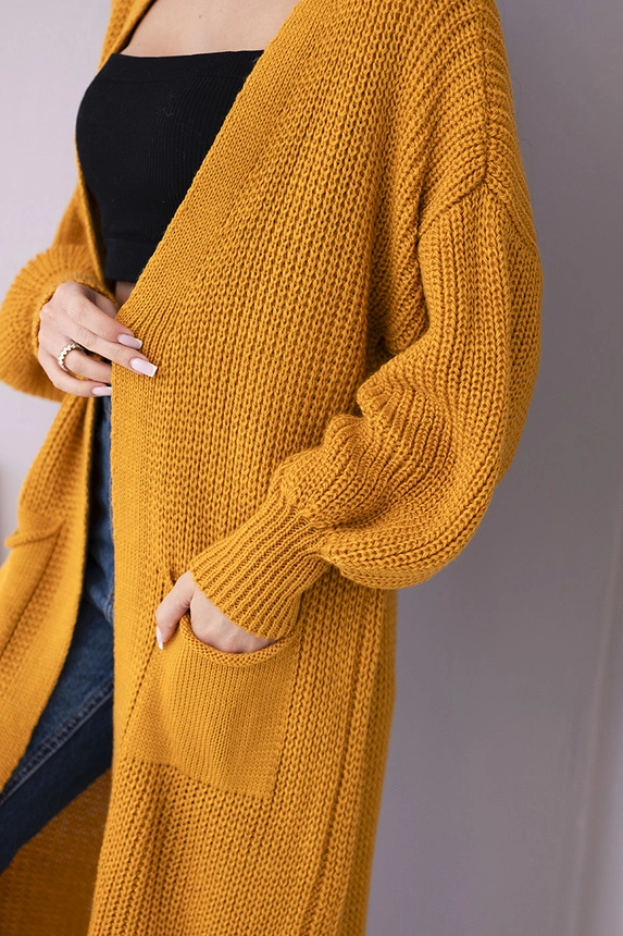 Pullover lange Strickjacke Senf
