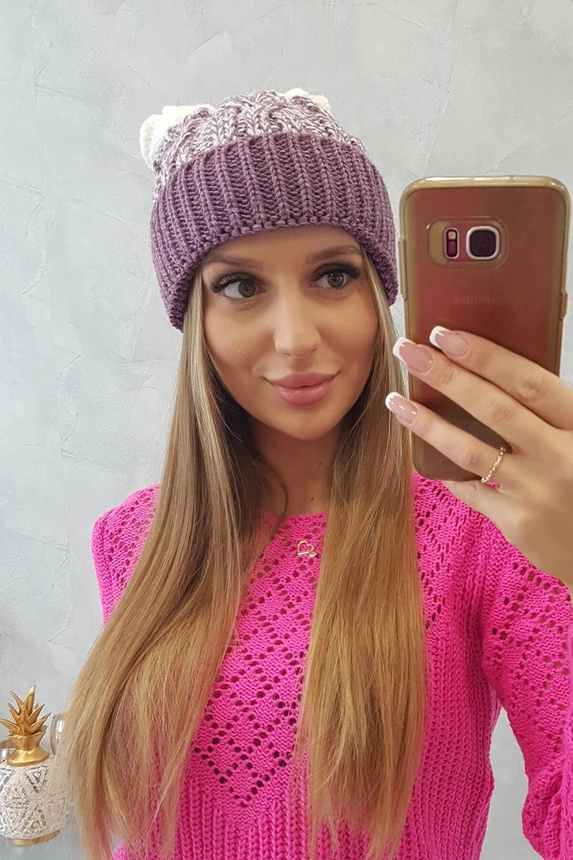 Dámská čepice s bambulí Abigail K326 fialová+bílá
