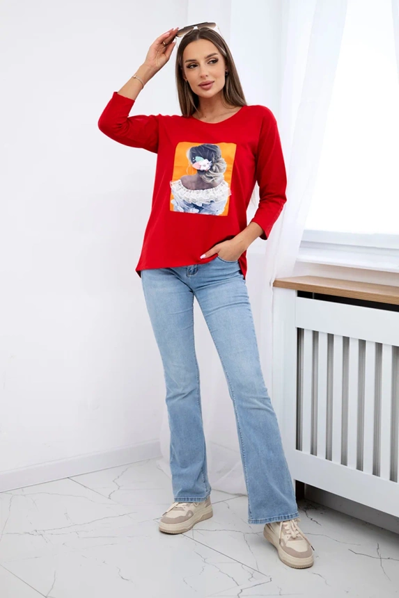 Blouse with graphics 3D, lace red