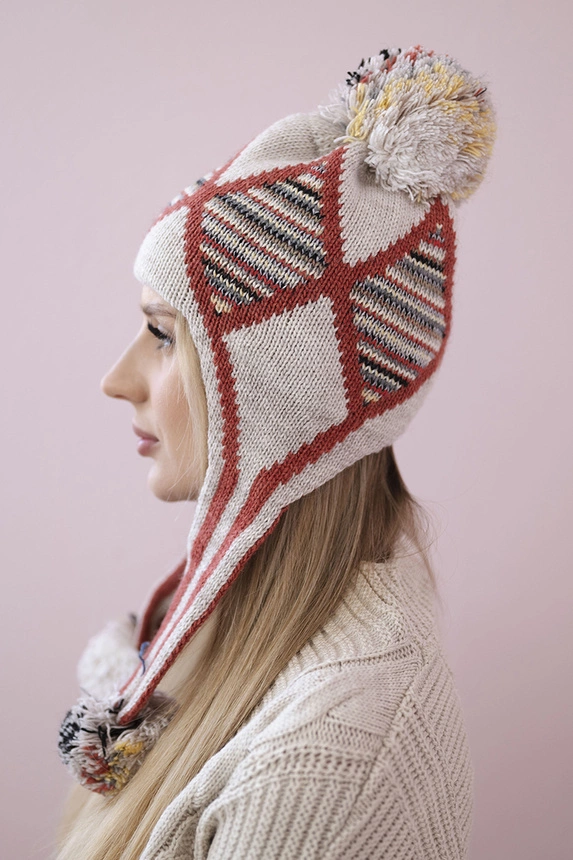 Damen Ohrenklappe Eunika K322 beige+rot