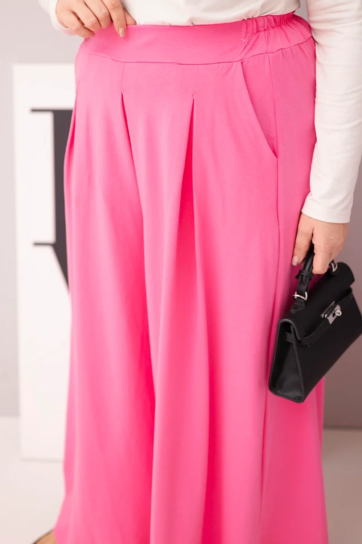 Dámske bavlnené nohavice Plus Size so širokými nohavicami a voľným strihom svetloružové