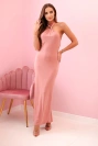 Women's maxi dress with open back and ruching - dark pink