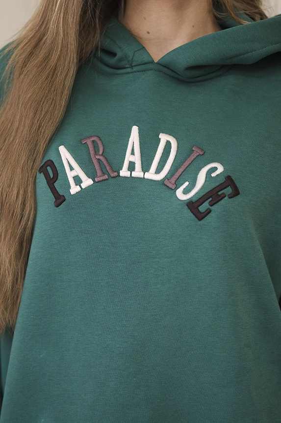 Cotton set with embroidered inscription Paradise green