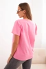 Women's cotton blouse with a V-neck and short sleeves light pink