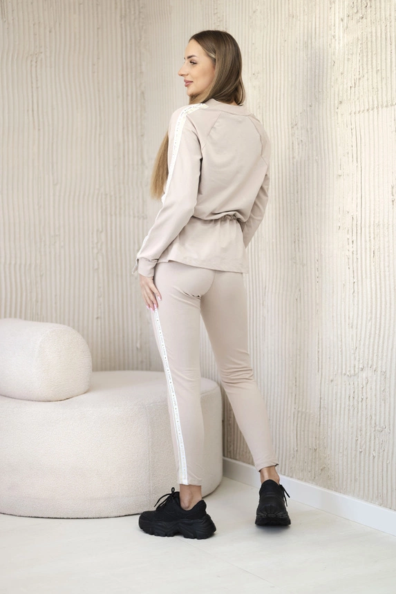 Damen-Set aus Baumwolle mit Streifen und Paspeln beige