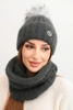 Damen Winterset mit Pompon und Schal graufit