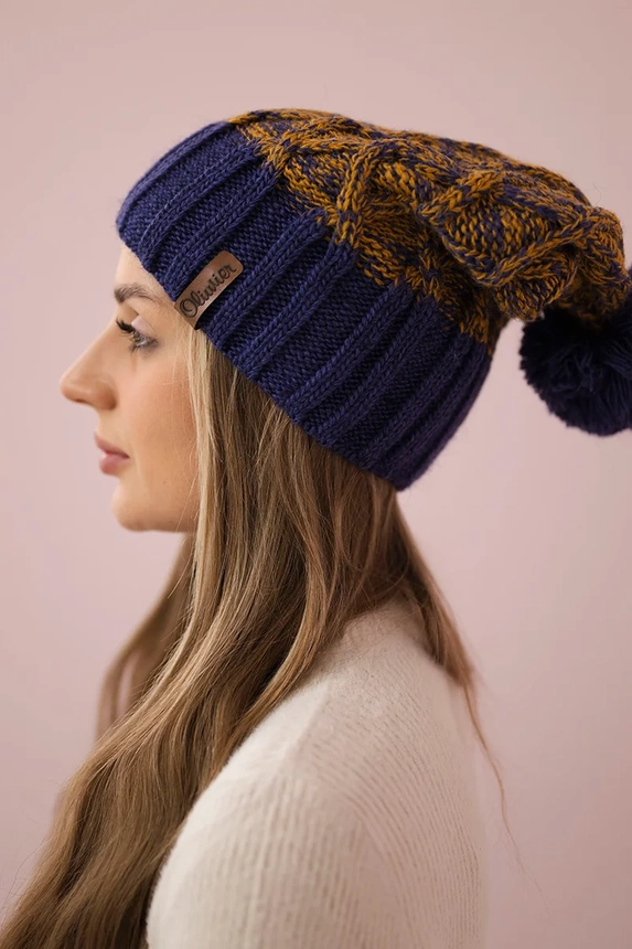 Cap with fleece Milano K203 mustard melange+dark violet