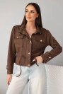 Women's suede jacket with pockets and a drawstring waist brown