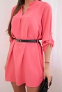 Kleid mit längerem Rücken und Gurt, himbeerfarben