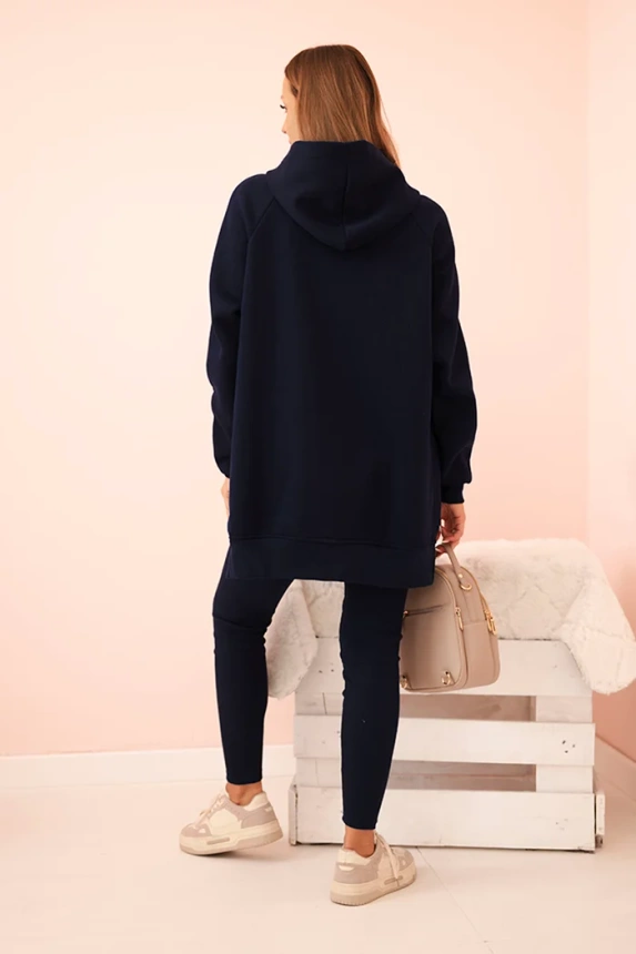 Women's cotton set with a hooded sweatshirt and high-waisted leggings navy blue