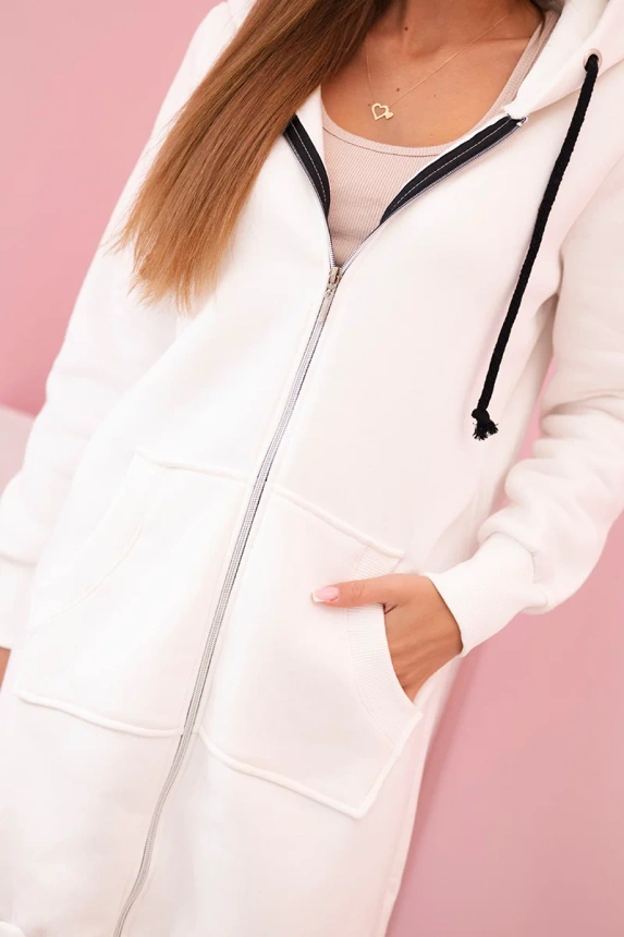 Women's insulated sweatshirt with hood and zipper ecru