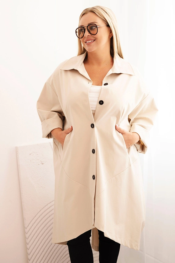 Dámský plášť Plus Size Punto s bavlnou a knoflíky béžová