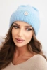 Damen Wintermütze flauschig mit dekorativem Knopf blau