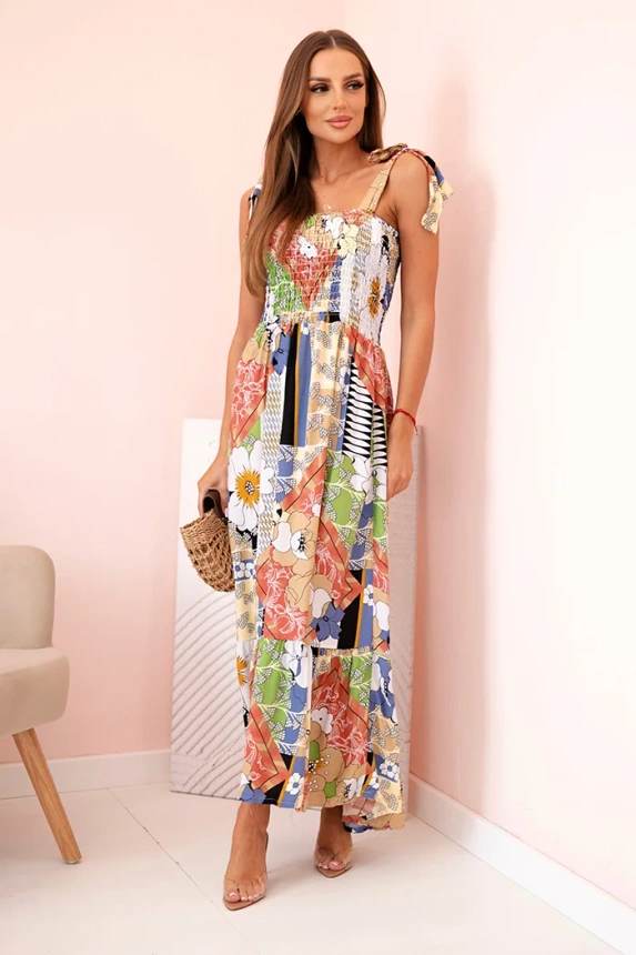 Damen-Baumwollkleid mit Raffung und Blumenmuster denim