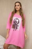 Kleid mit Druck und ausgestelltem Boden rosa