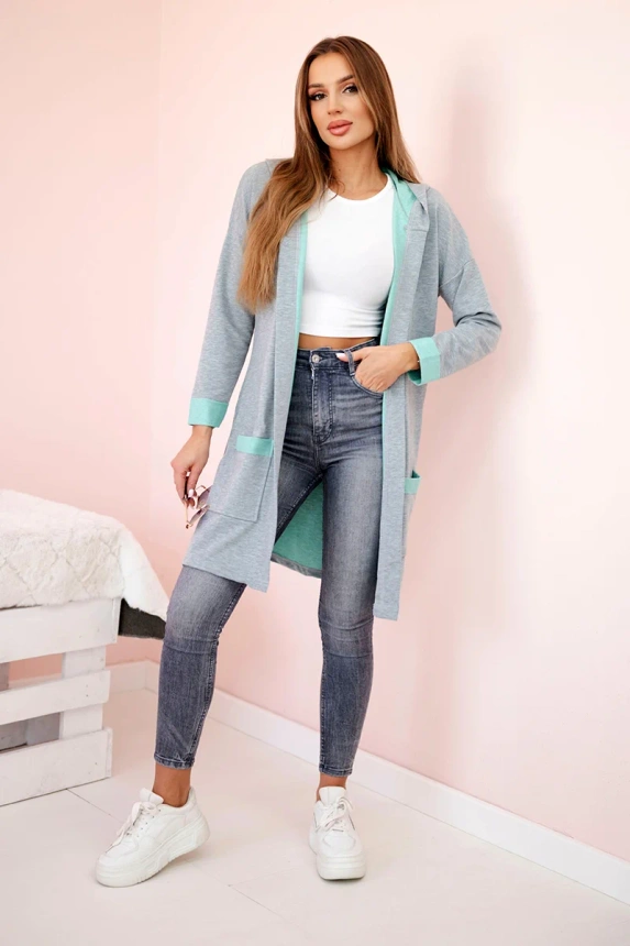 Zweifarbiger Kapuzenumhang mint+grau
