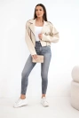 Women's biker jacket made of faux leather with zipper beige