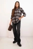 Women's checkered cotton shirt with a longer back brown