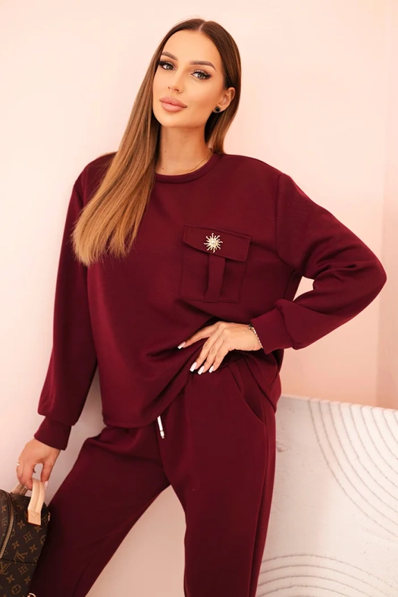 Damen Komplettset Butterbluse und Hose mit Gummibund pflaumenfarben